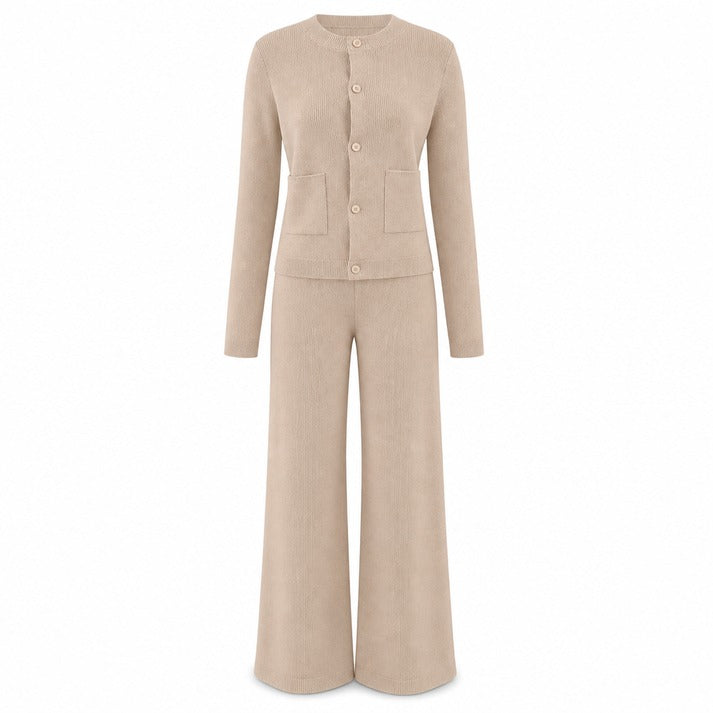 Women's Button-Front Cardigan and Wide-Leg Pants Set