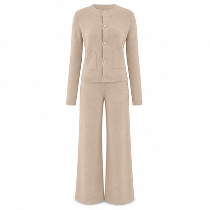 Women's Button-Front Cardigan and Wide-Leg Pants Set