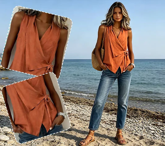 Women's Wrap Tie Sleeveless Blouse
