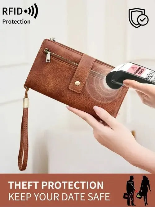 Women's Long Zip-Around Wallet With Wrist Strap