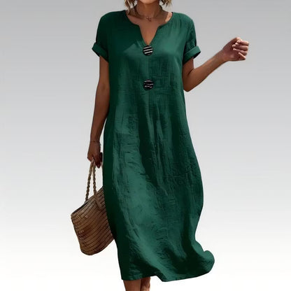 Women's Button-Front Short Sleeve Midi Dress
