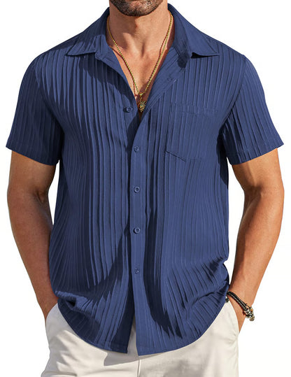 Men's Textured Button-Up Short Sleeve Shirt