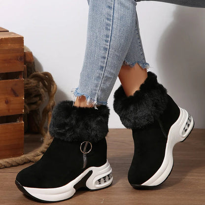 Women's Plush Platform Zip Ankle Boots