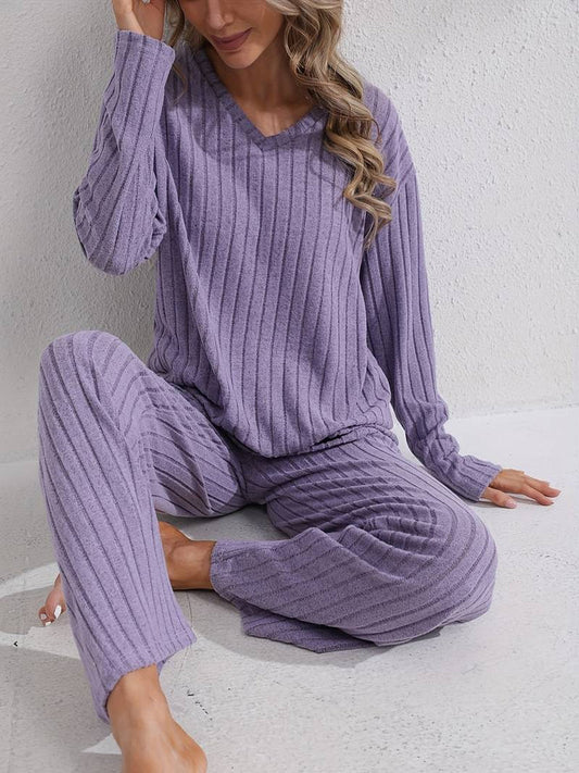 Women’s Ribbed Relaxed-Fit Long Sleeve Lounge Set