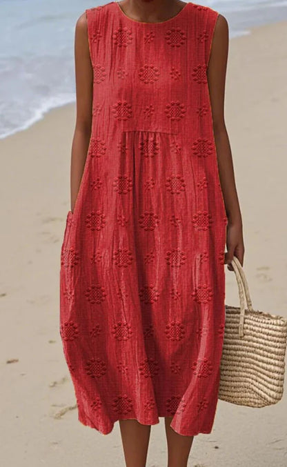 ELEGANT SLEEVELESS COTTON POCKET DRESS