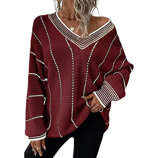 Women's Striped V-Neck Sweater