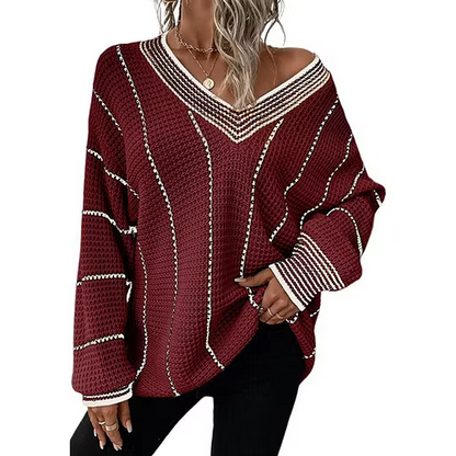 Women's Striped V-Neck Sweater