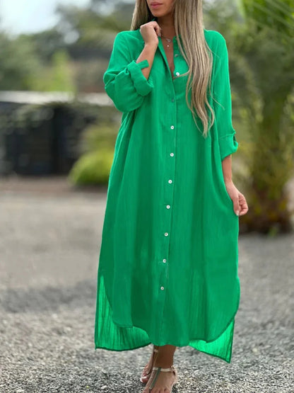 Women's Button-Front Long Sleeve Shirt Dress