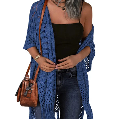 Women's Oversized Crochet Knit Tassel Cardigan