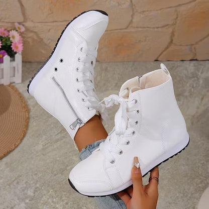 Women's Lace-Up Ankle Boots with Side Zipper