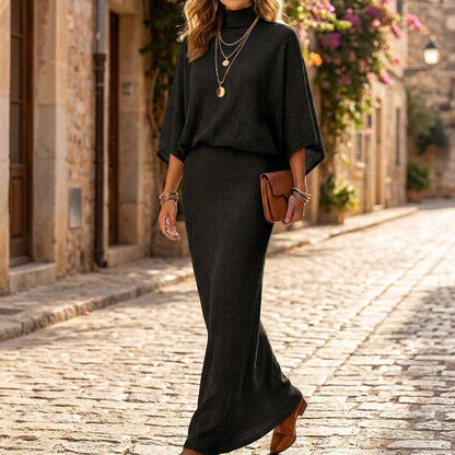 Women's Ribbed Two-Piece Top and Skirt Set