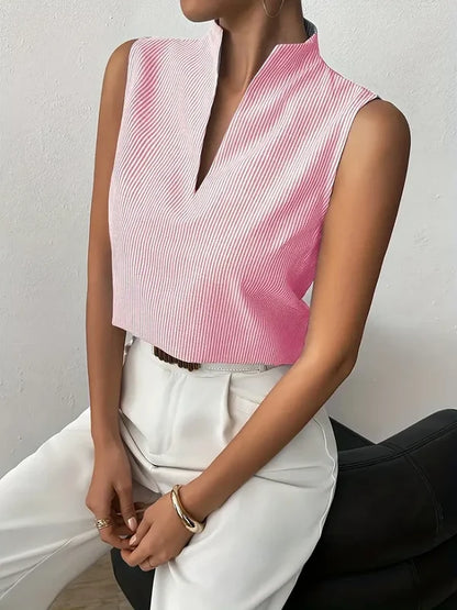 Women’s Striped Sleeveless Split-Neck Top