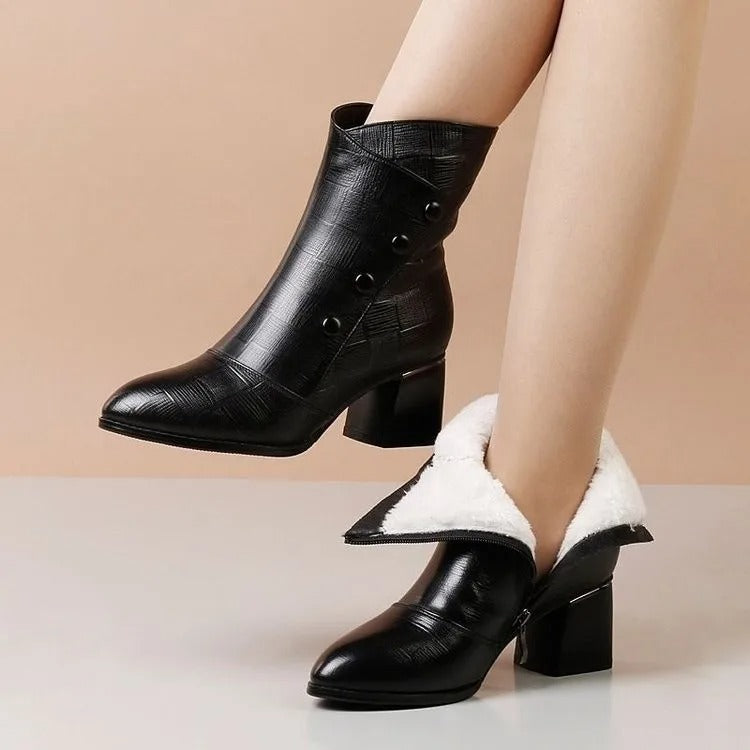 Women's Embossed Leather-Look Ankle Boots