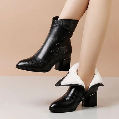 Women's Embossed Leather-Look Ankle Boots