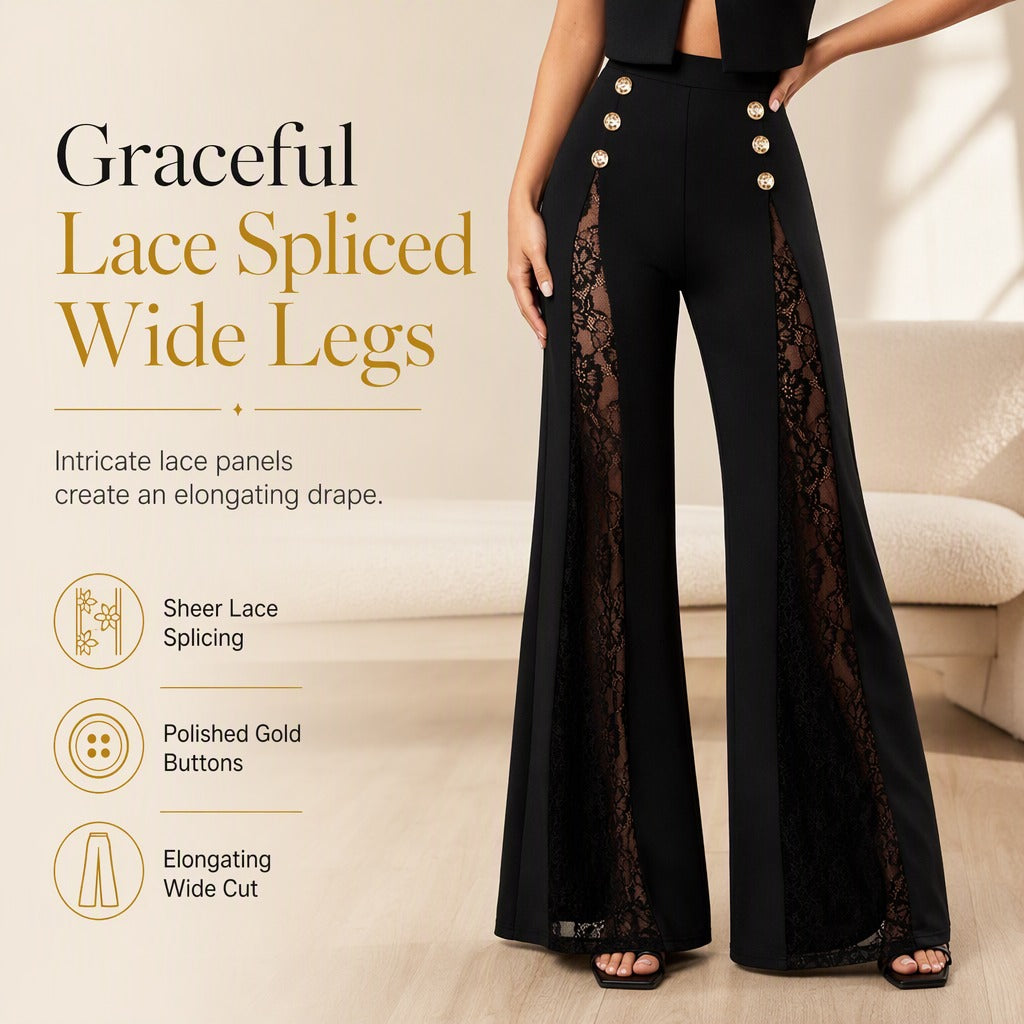 Women's Lace Panel Wide-Leg Pants