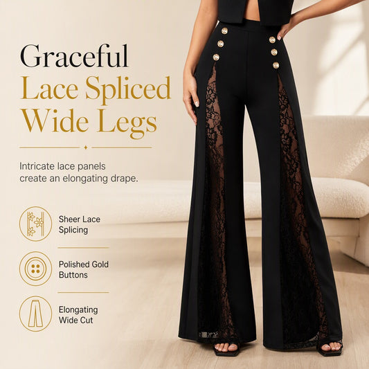 Women's Lace Panel Wide-Leg Pants