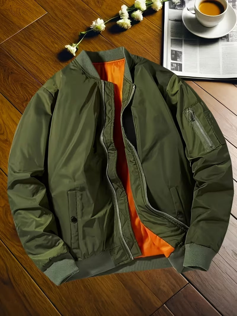 Men's Casual Zip-Front Bomber Jacket