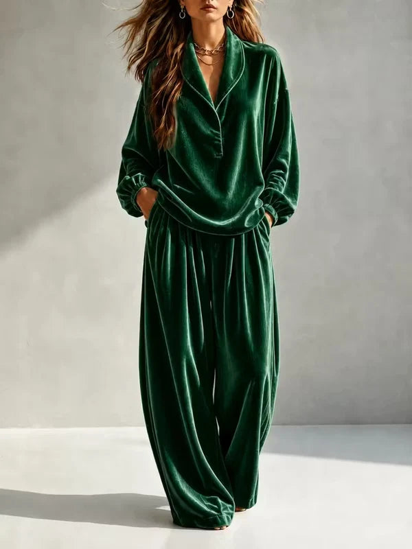 Women’s Velvet-Look Relaxed Pants Set