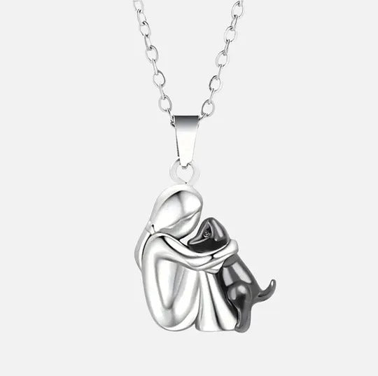 Human and Dog Hug Pendant Necklace