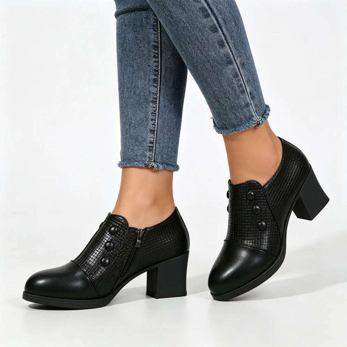 Women's Button-Accent Block Heel Shoes