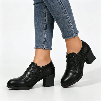 Women's Button-Accent Block Heel Shoes
