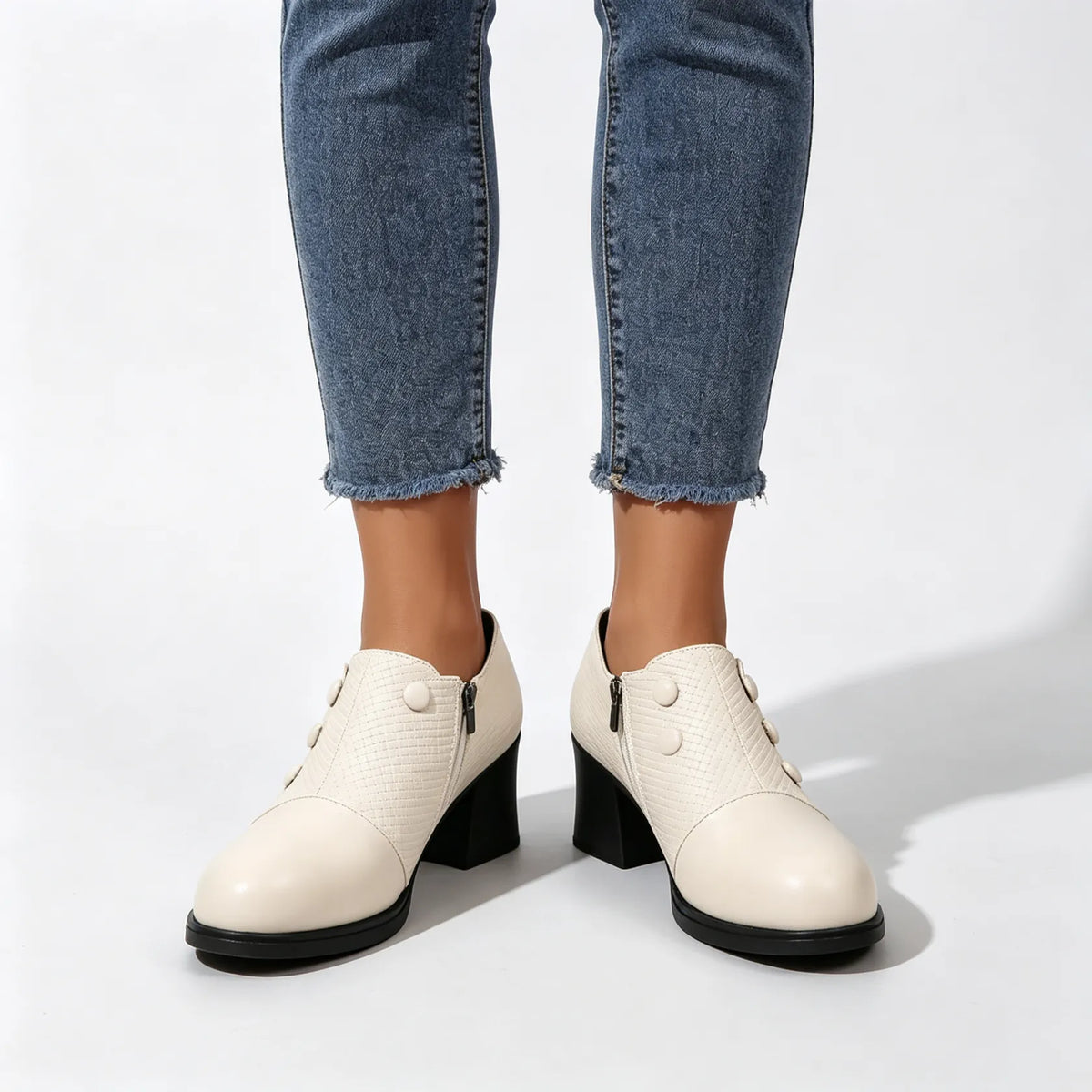 Women's Button-Accent Block Heel Shoes