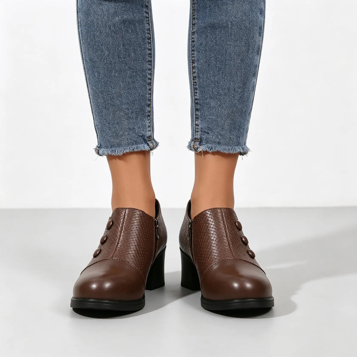 Women's Button-Accent Block Heel Shoes