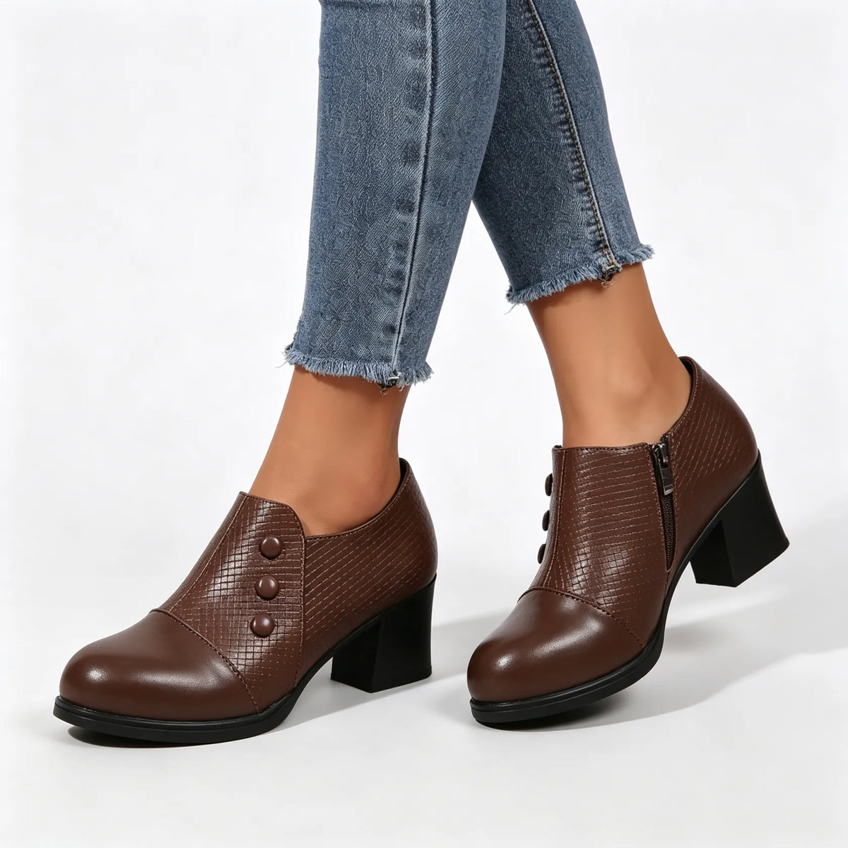 Women's Button-Accent Block Heel Shoes