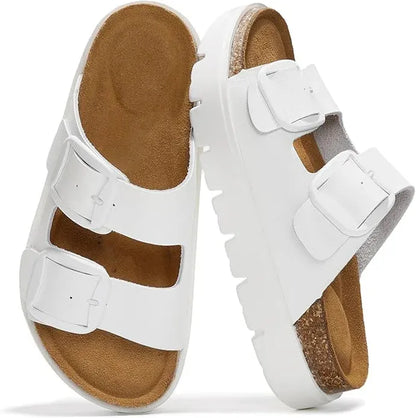 Women's Double-Buckle Flatform Slide Sandals