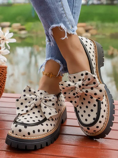 Women's Polka Dot Bow Detail Platform Loafers
