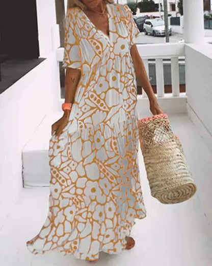 Women's Floral Print V-Neck Maxi Dress