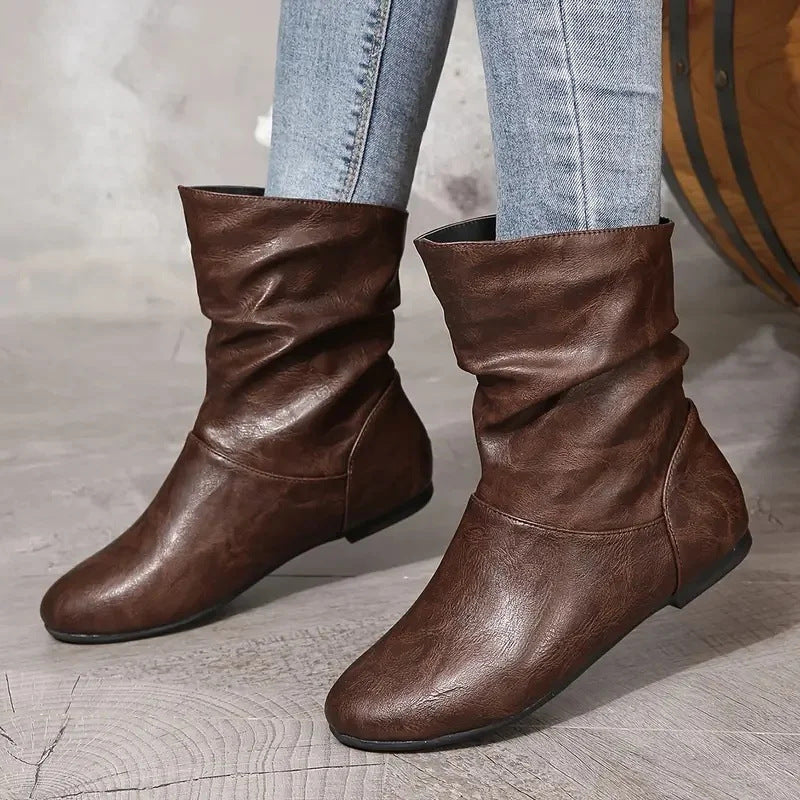 Women’s Leather-Look Slouchy Ankle Boots