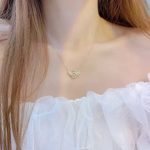 Women's Angel Wing Crystal Pendant Necklace