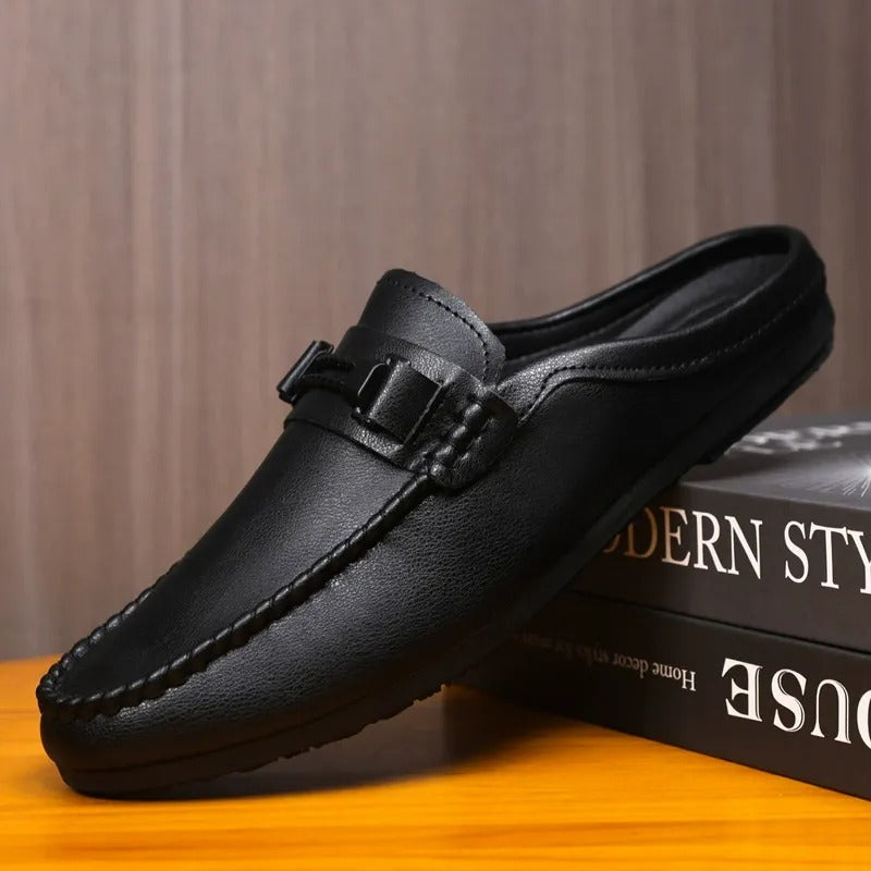 Men's Leather-Look Backless Loafer Mules