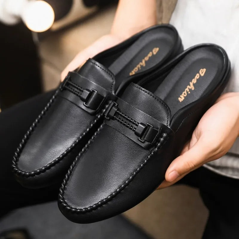 Men's Leather-Look Backless Loafer Mules