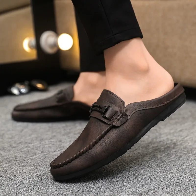 Men's Leather-Look Backless Loafer Mules
