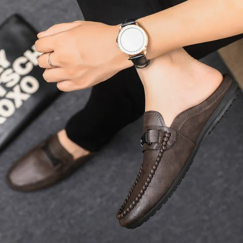 Men's Leather-Look Backless Loafer Mules