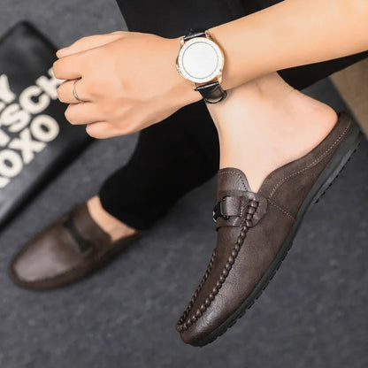 Men's Leather-Look Backless Loafer Mules