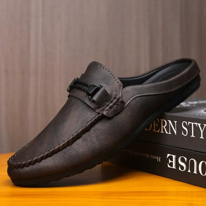 Men's Leather-Look Backless Loafer Mules