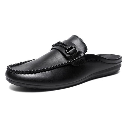 Men's Leather-Look Backless Loafer Mules