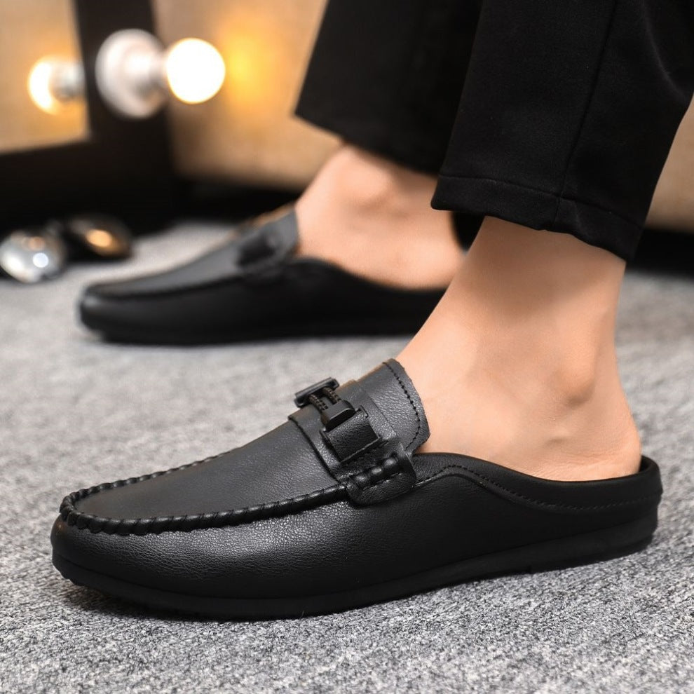 Men's Leather-Look Backless Loafer Mules