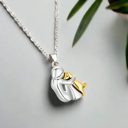 Human and Dog Hug Pendant Necklace