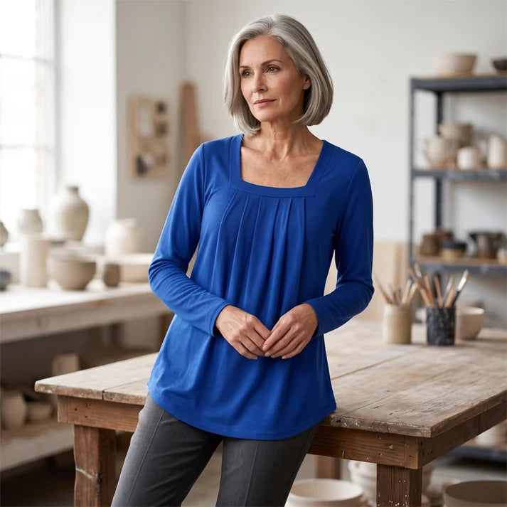 Women's Pleated Square Neck Top
