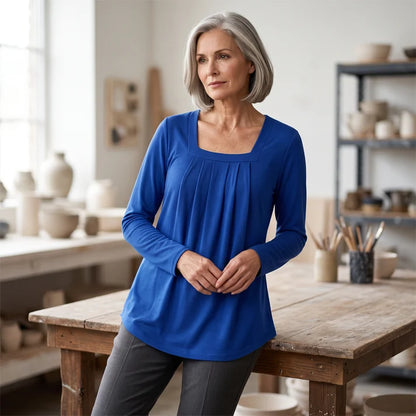 Women's Pleated Square Neck Top