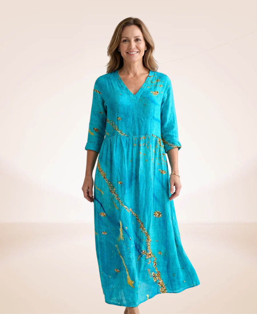 Women’s Floral V-Neck Cotton-Blend Maxi Dress