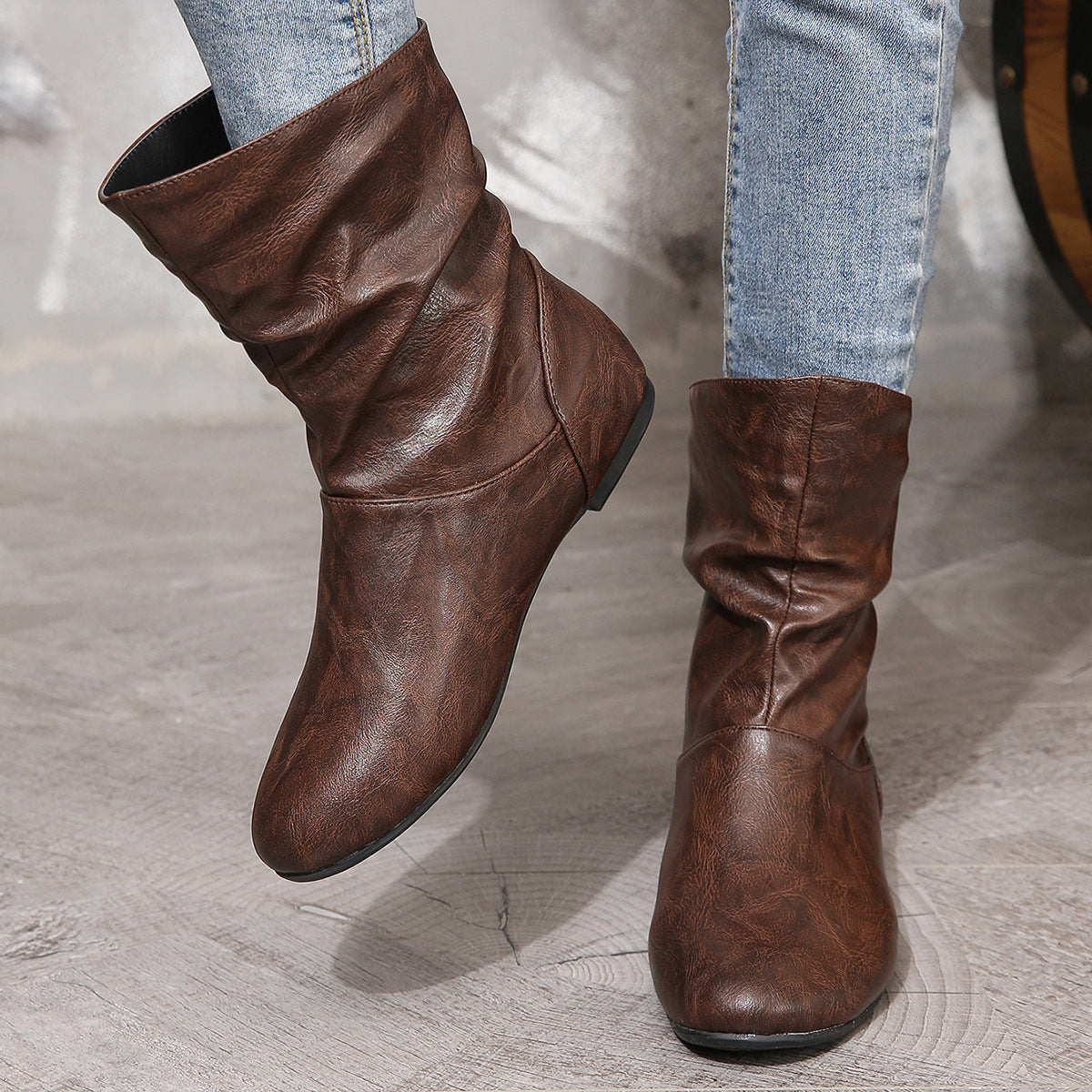 Women’s Leather-Look Slouchy Ankle Boots