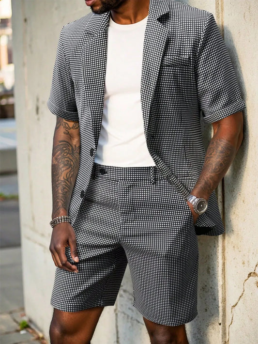 Men's Plaid Short Sleeve Suit Set