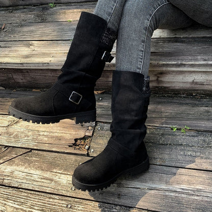 Women's Suede-Look Buckle Boots