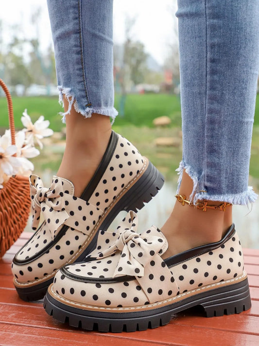 Women's Polka Dot Bow Detail Platform Loafers