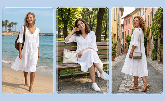 Women's Half Sleeve Tiered V-Neck Dress